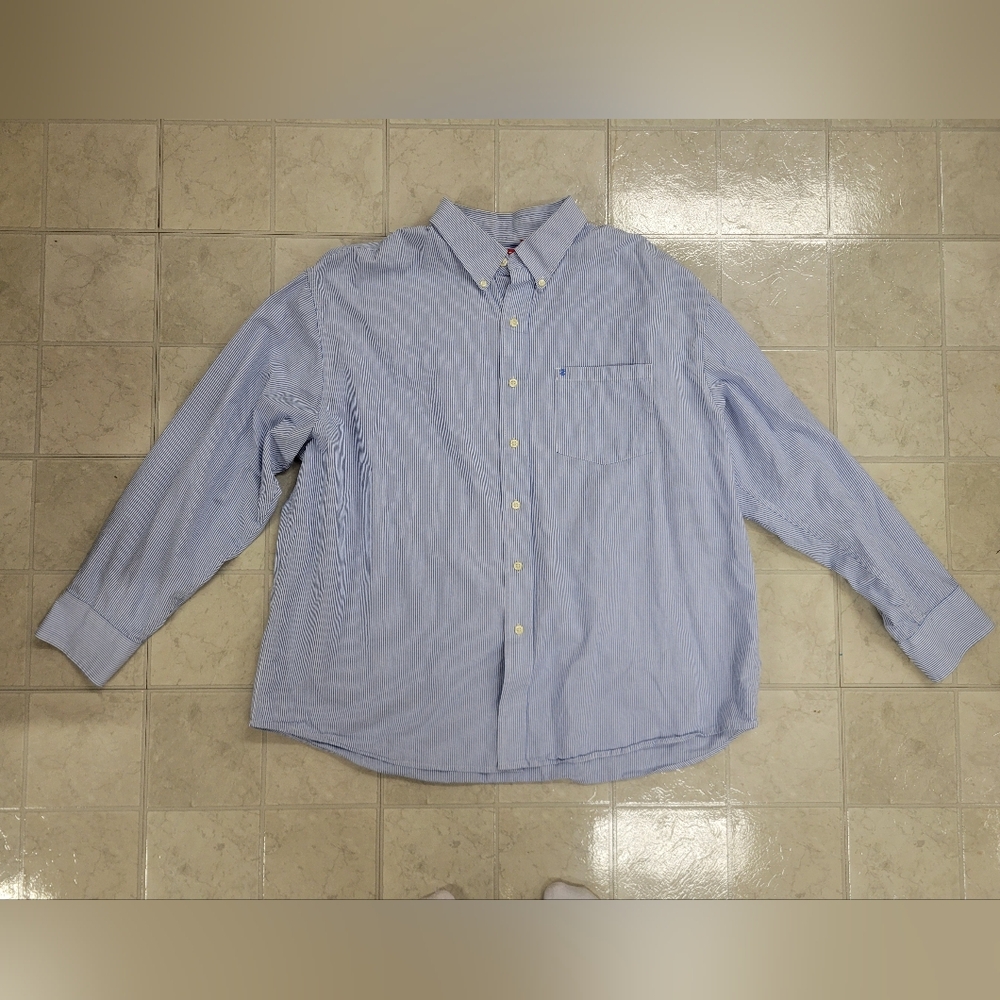 Men's Izod Light Blue And White Striped Button-Up Shirt Size XXL